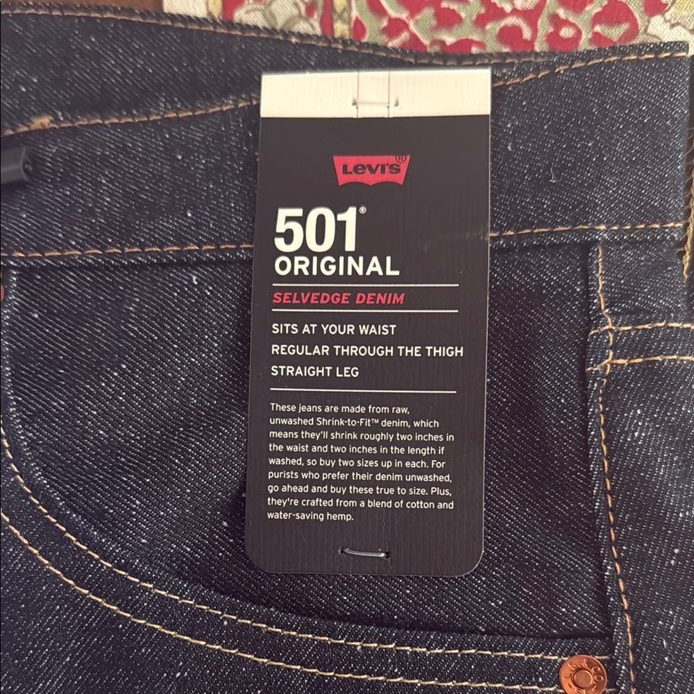 Levi’s 501 Original Men’s W35 L32 Dark Blue shrink to fit Selvedge Denim